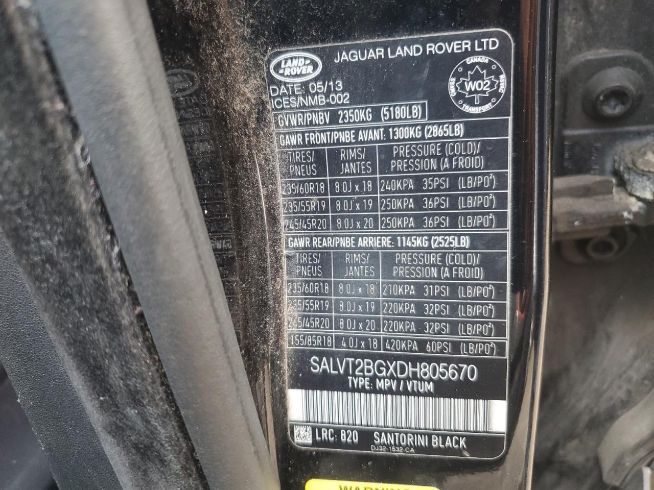 2013 Land Rover Range Rover Evoque Dynamic Premium VIN: SALVT2BGXDH805670 Lot: 82051915