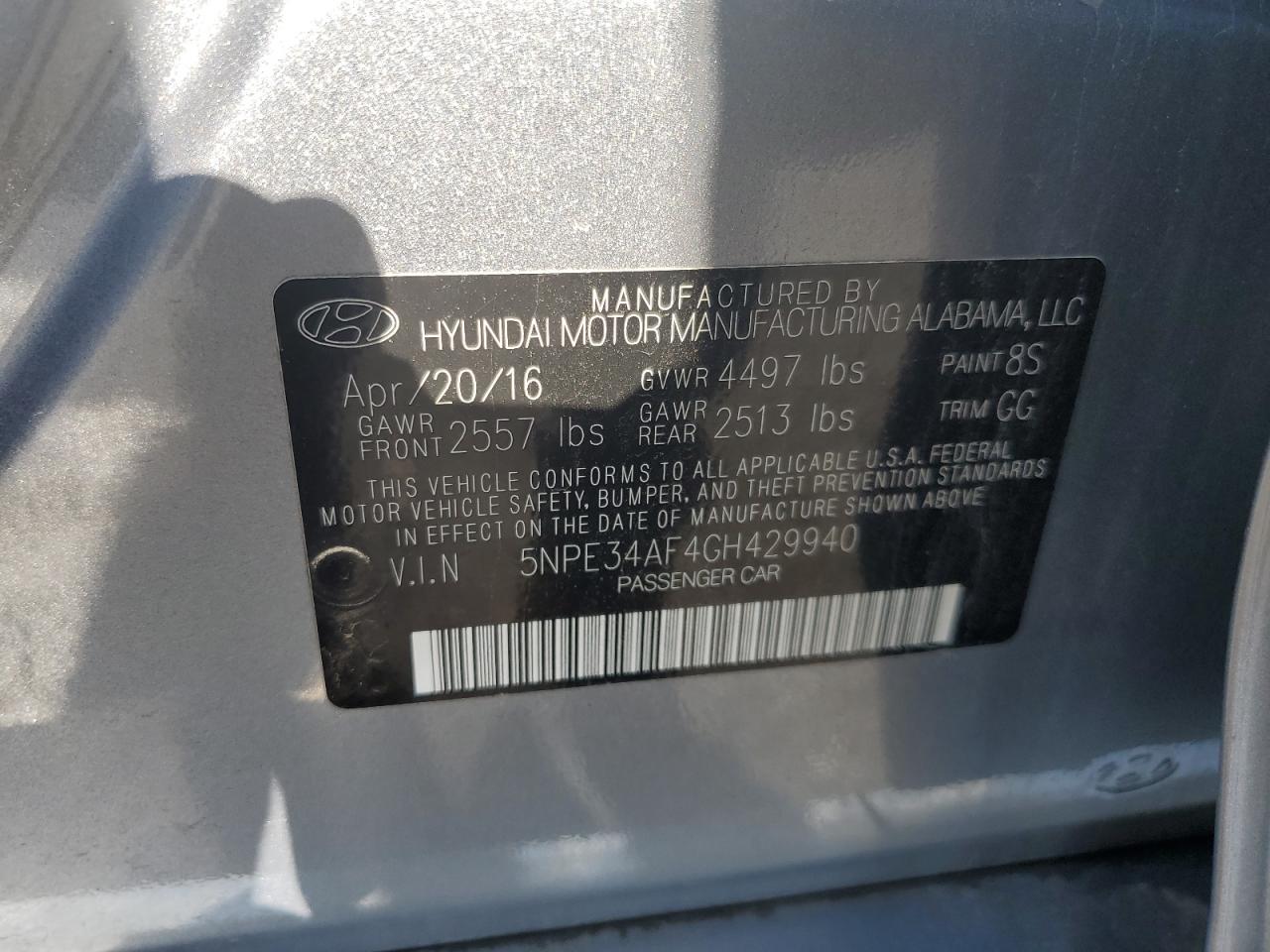 2016 Hyundai Sonata Sport VIN: 5NPE34AF4GH429940 Lot: 80826605