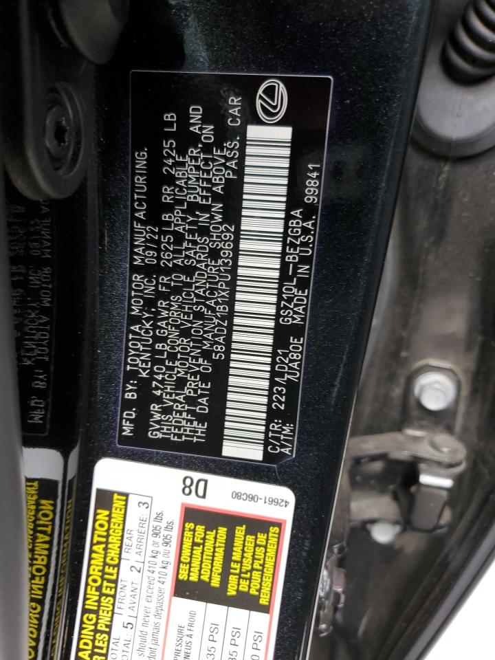 2023 Lexus Es 350 Base VIN: 58ADZ1B1XPU139692 Lot: 81653645