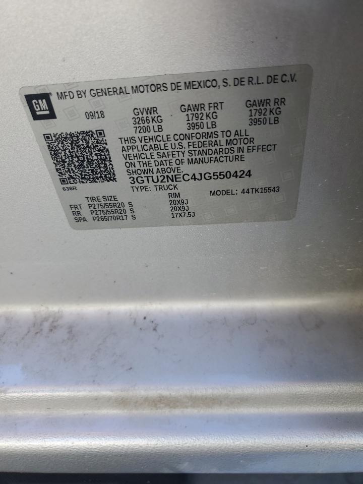 2018 GMC Sierra K1500 Slt VIN: 3GTU2NEC4JG550424 Lot: 82081795