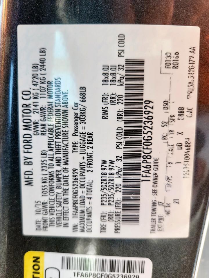 2016 Ford Mustang Gt VIN: 1FA6P8CF0G5236929 Lot: 81236975