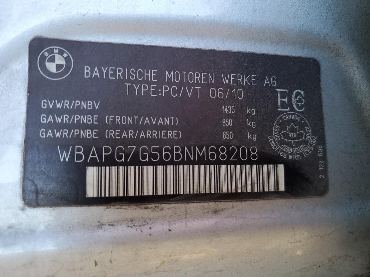 2011 BMW 323 I VIN: WBAPG7G56BNM68208 Lot: 71616065