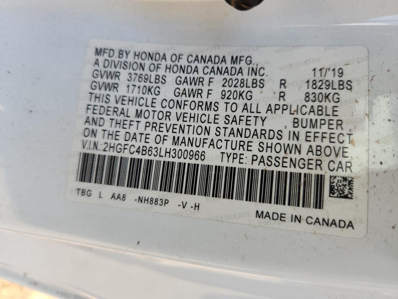 2020 Honda Civic Lx VIN: 2HGFC4B63LH300966 Lot: 84371265