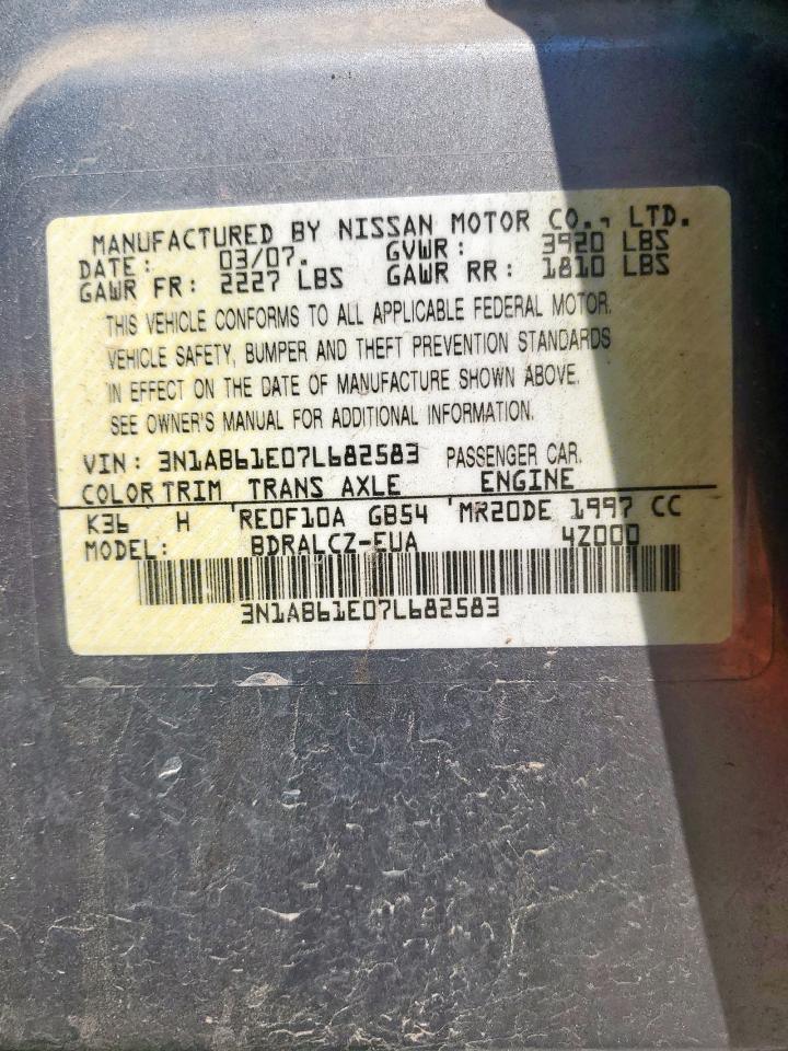 2007 Nissan Sentra 2.0 VIN: 3N1AB61E07L682583 Lot: 70370815