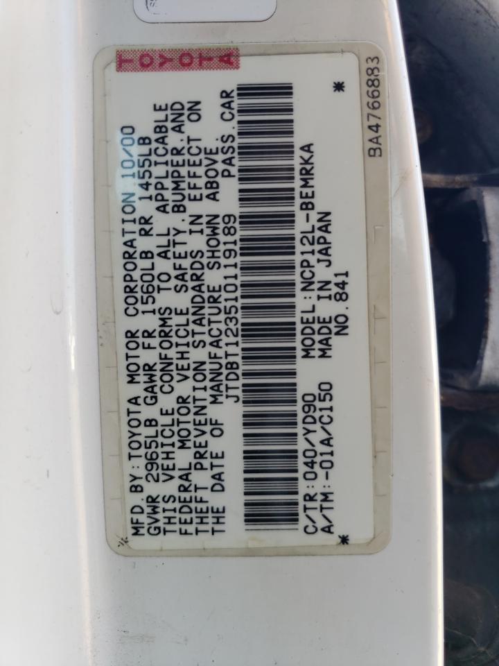 2001 Toyota Echo VIN: JTDBT123510119189 Lot: 70122555