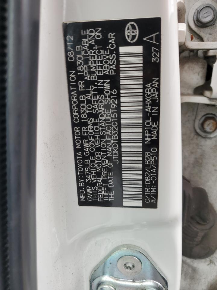 2012 Toyota Prius C VIN: JTDKDTB32C1519216 Lot: 80751125