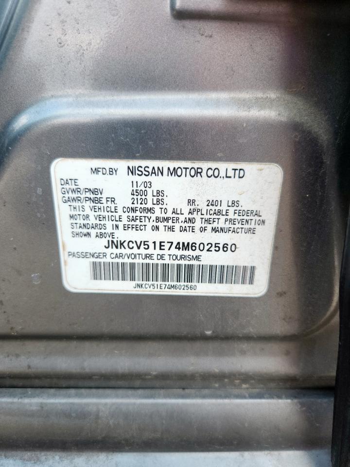 2004 Infiniti G35 VIN: JNKCV51E74M602560 Lot: 70887875