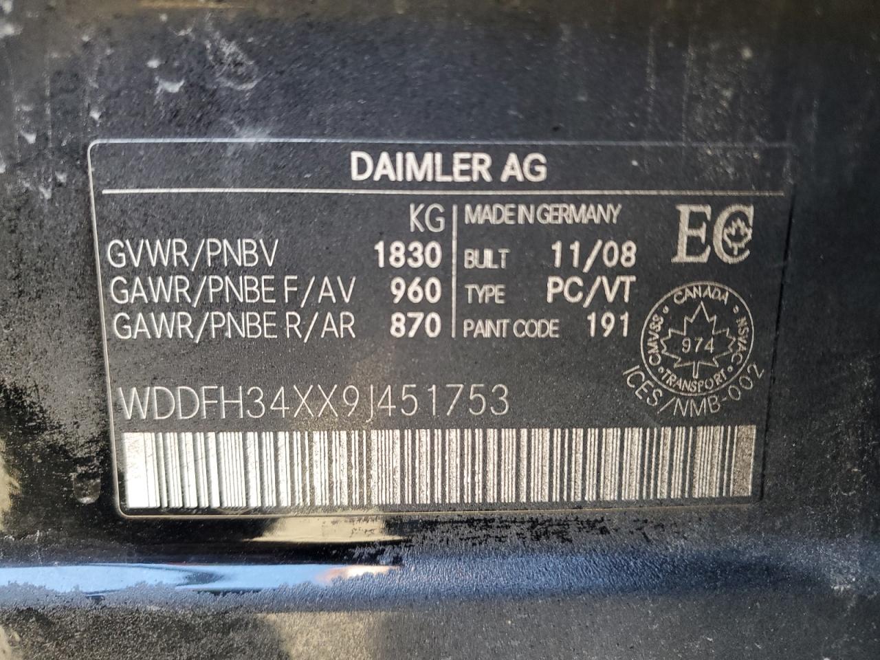 2009 Mercedes-Benz B200 VIN: WDDFH34XX9J451753 Lot: 84574535