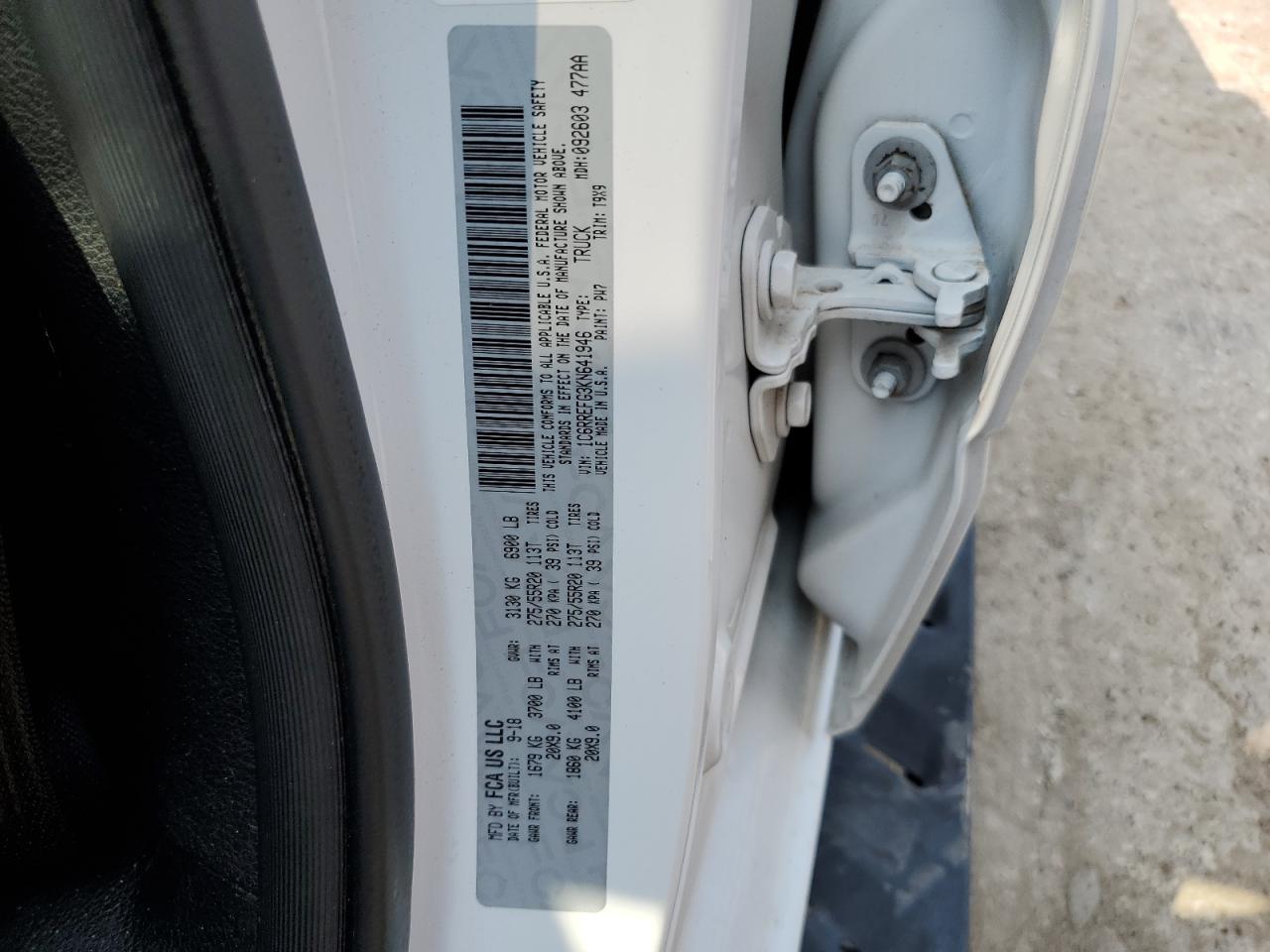 2019 Ram 1500 Big Horn/Lone Star VIN: 1C6RREFG3KN641946 Lot: 70816445