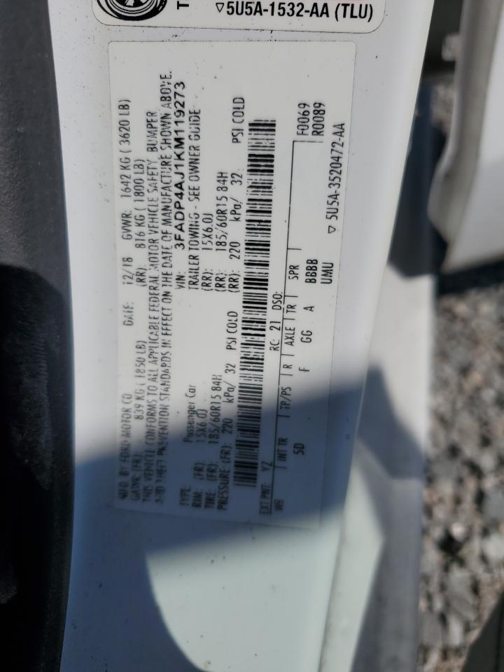 2019 Ford Fiesta VIN: 3FADP4AJ1KM119273 Lot: 81134295