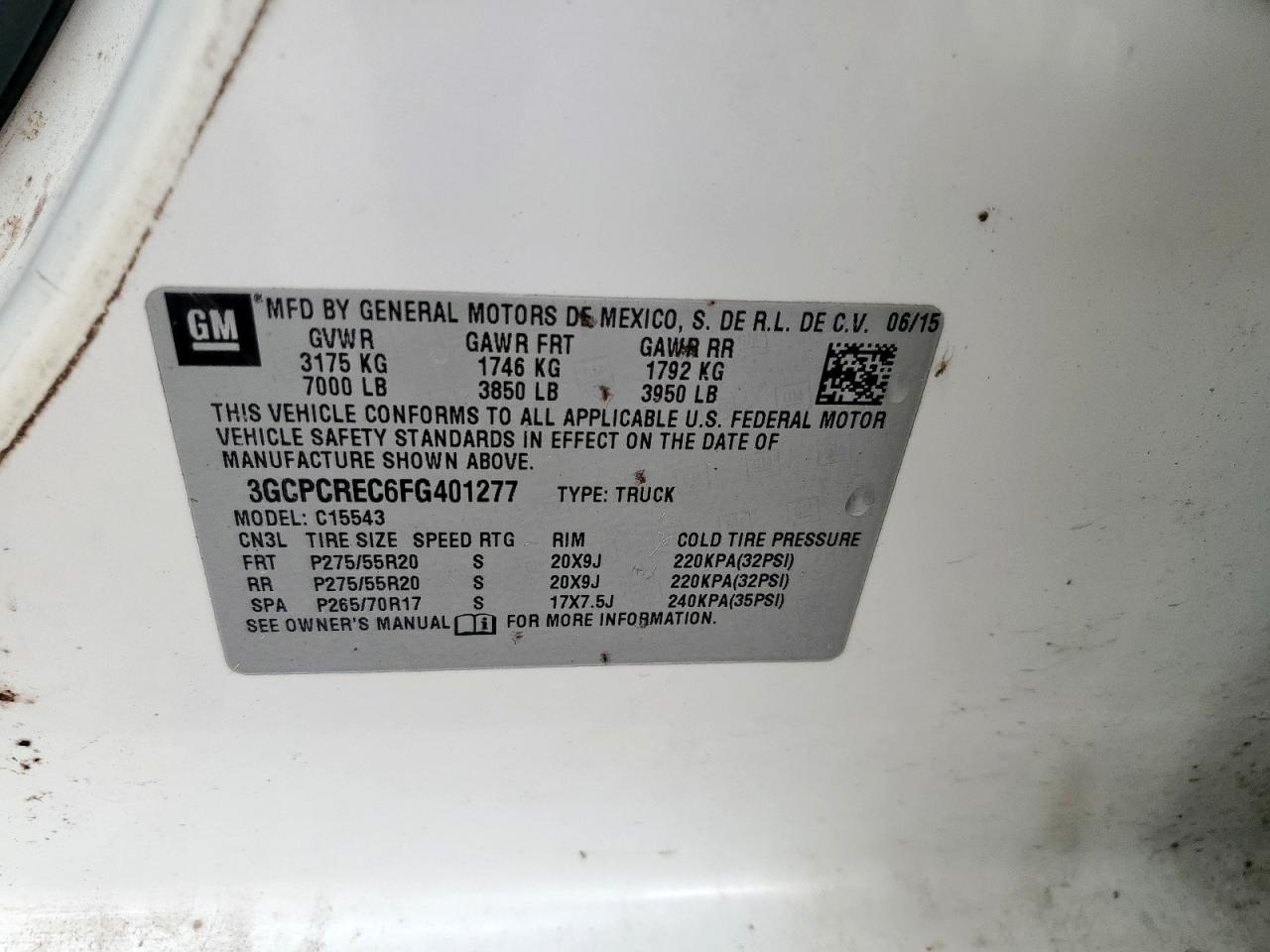 2015 Chevrolet Silverado C1500 Lt VIN: 3GCPCREC6FG401277 Lot: 83988375