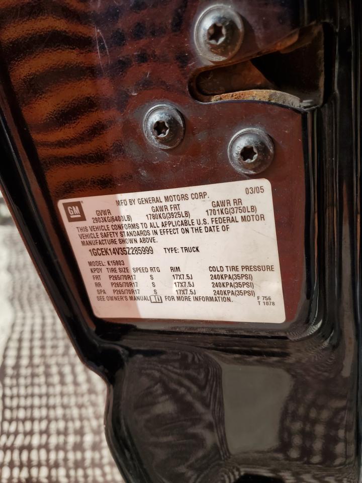 2005 Chevrolet Silverado K1500 VIN: 1GCEK14V35Z285999 Lot: 84040875