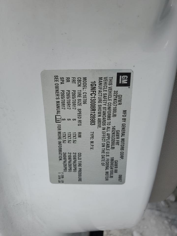 2008 Chevrolet Tahoe C1500 VIN: 1GNFC13008R128983 Lot: 80761925