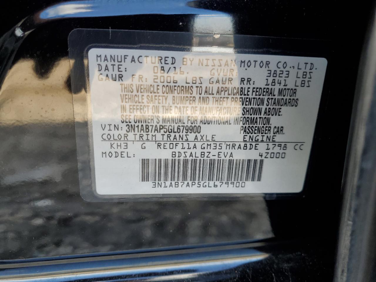 2016 Nissan Sentra S VIN: 3N1AB7AP5GL679900 Lot: 81245075
