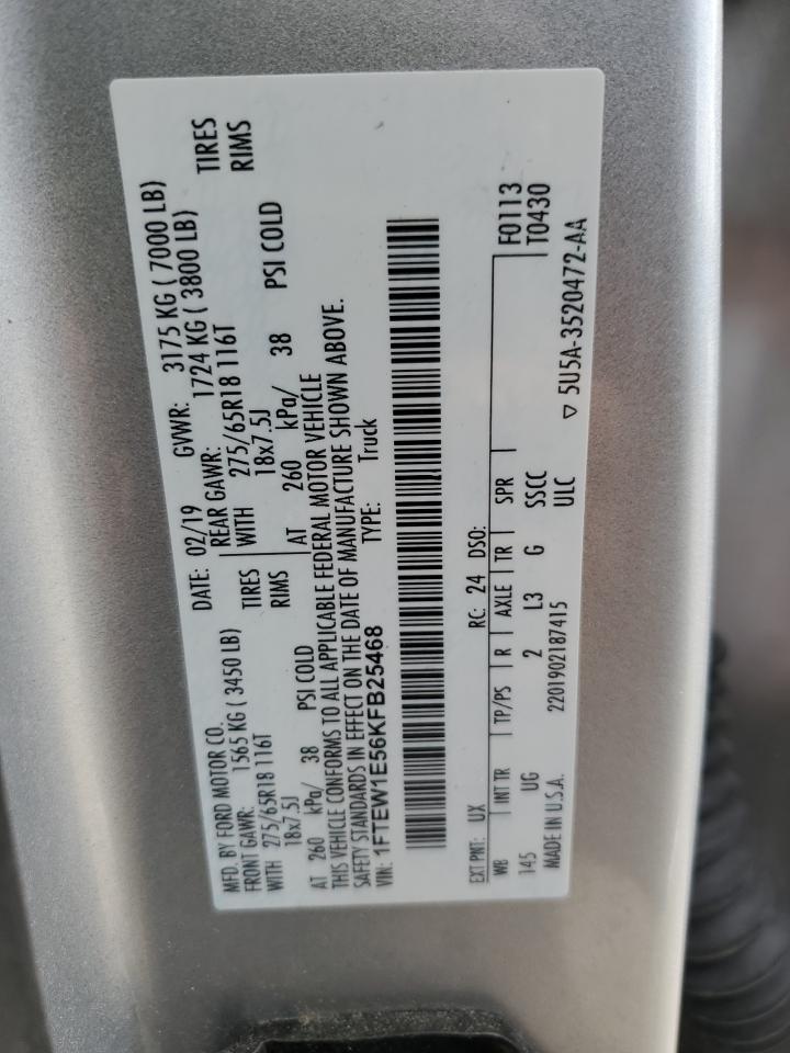 2019 Ford F150 Supercrew VIN: 1FTEW1E56KFB25468 Lot: 80936425