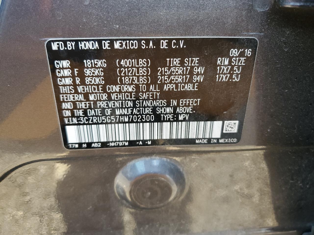 2017 Other Other VIN: 3CZRU5G57HM702300 Lot: 83938495