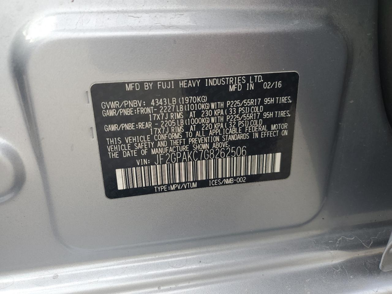 2016 Subaru Crosstrek Limited VIN: JF2GPAKC7G8262506 Lot: 71588545