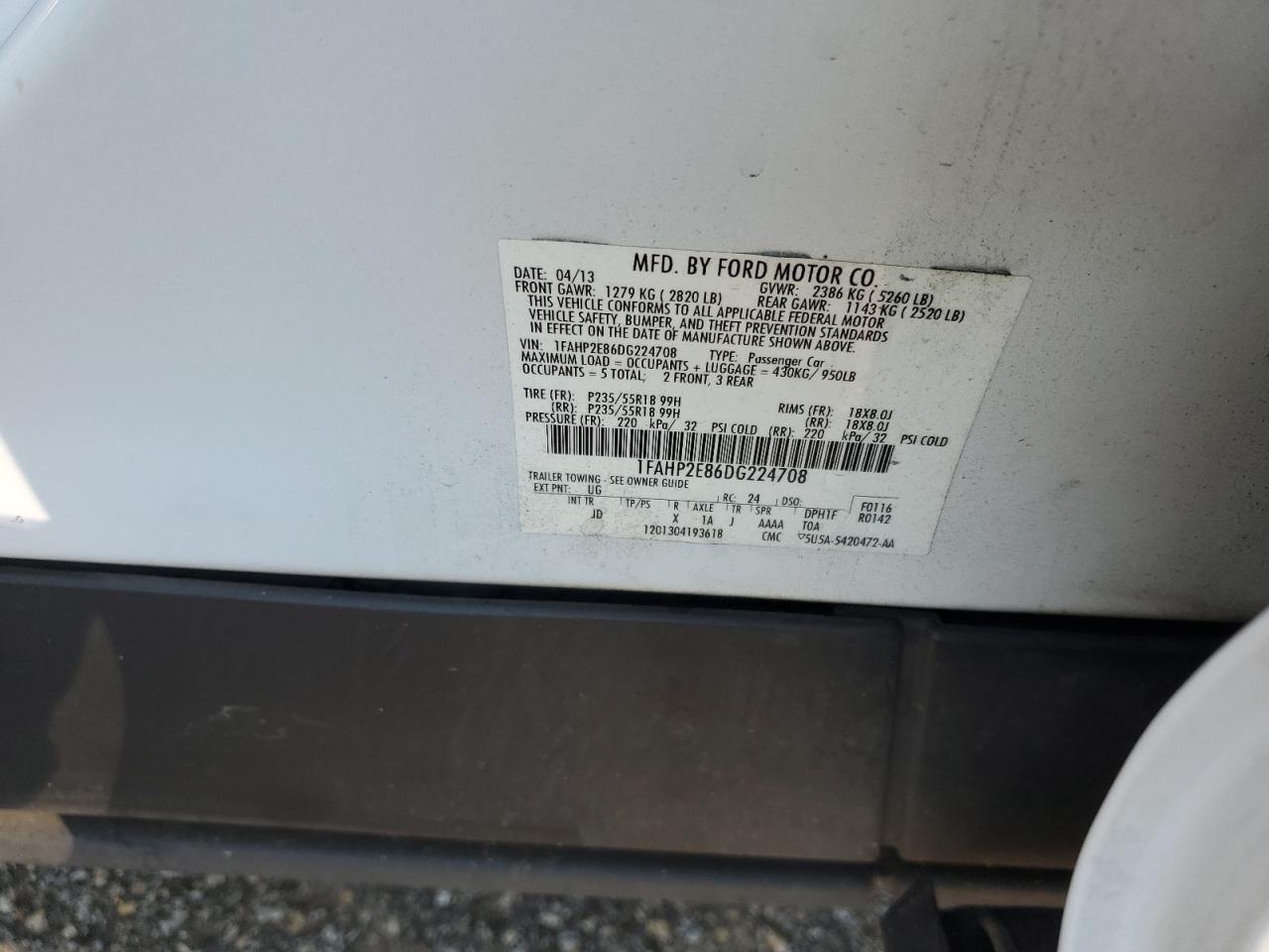 2013 Ford Taurus Sel VIN: 1FAHP2E86DG224708 Lot: 80663375