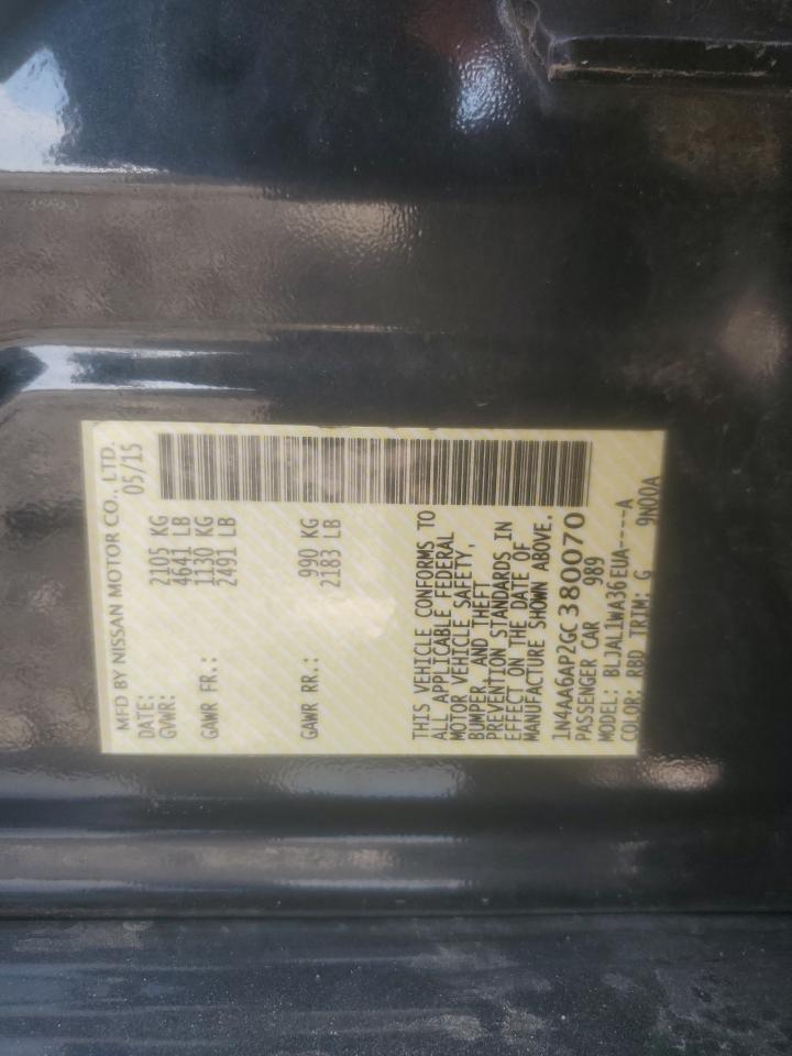 2016 Nissan Maxima 3.5S VIN: 1N4AA6AP2GC380070 Lot: 81319975