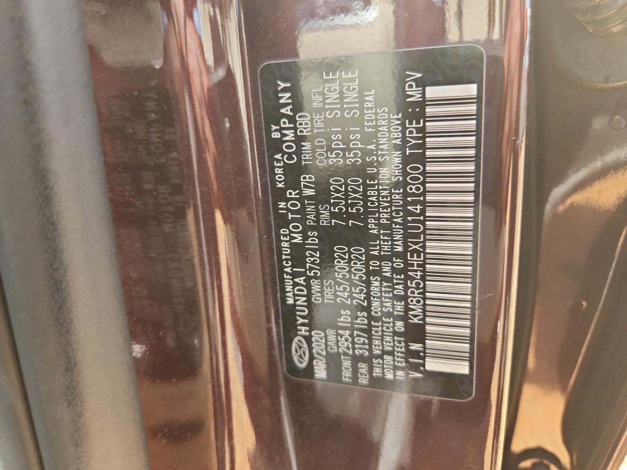 2020 Hyundai Palisade Limited VIN: KM8R54HEXLU141800 Lot: 84755305