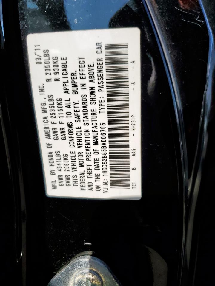 2011 Honda Accord Exl VIN: 1HGCS2B85BA006705 Lot: 80924485