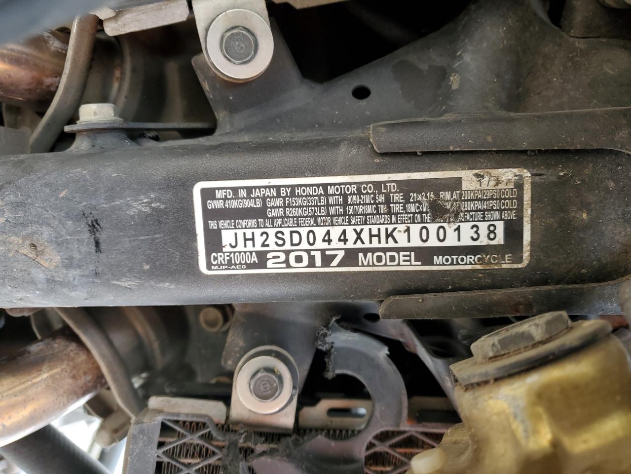 2017 Honda Crf1000 VIN: JH2SD044XHK100138 Lot: 83785655