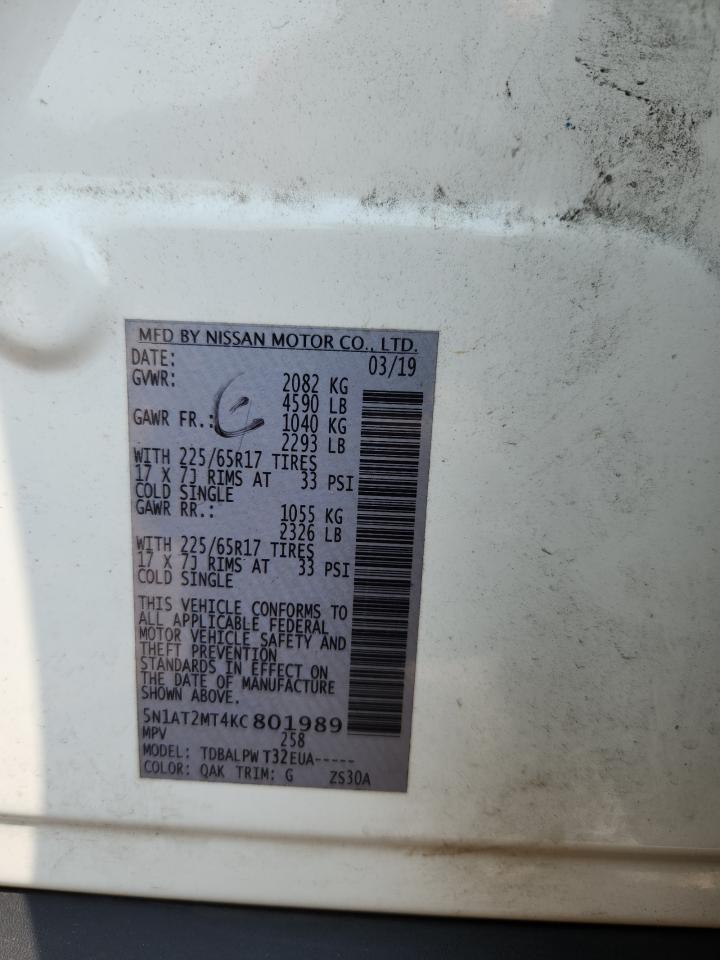 2019 Nissan Rogue S VIN: 5N1AT2MT4KC801989 Lot: 71896855