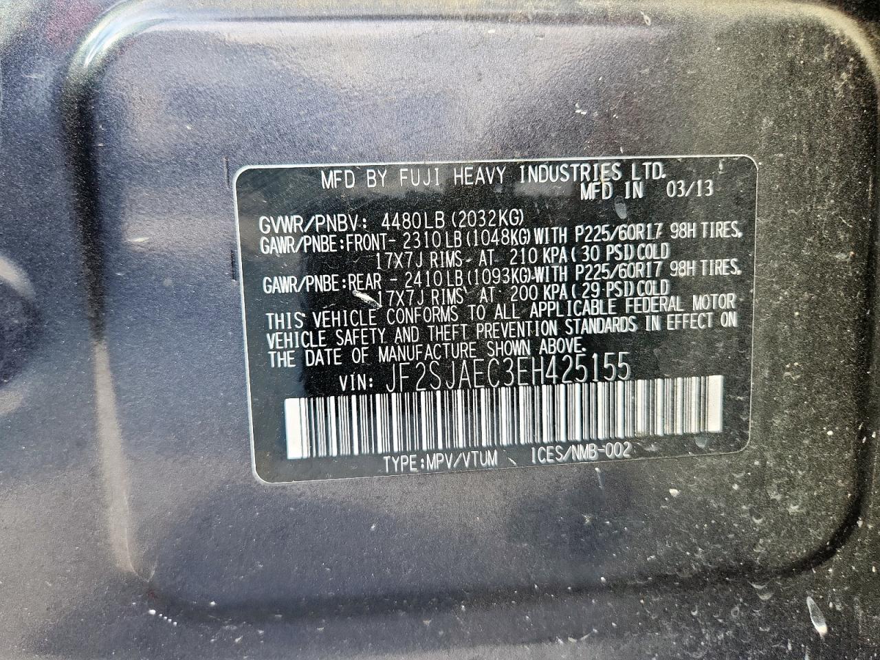 2014 Subaru Forester 2.5I Premium VIN: JF2SJAEC3EH425155 Lot: 81058405