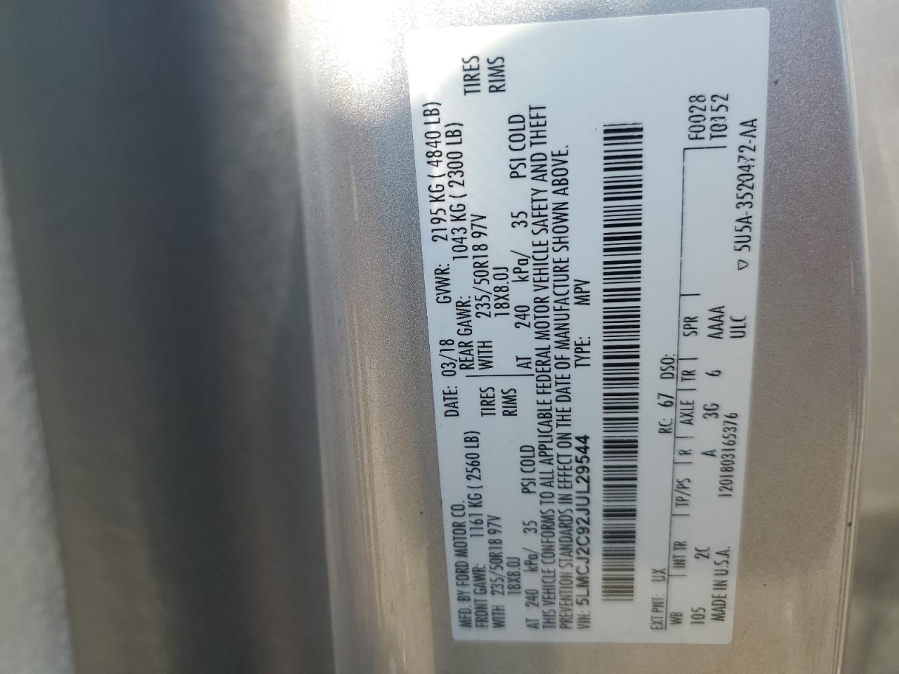 2018 Lincoln Mkc Select VIN: 5LMCJ2C92JUL29544 Lot: 80704185