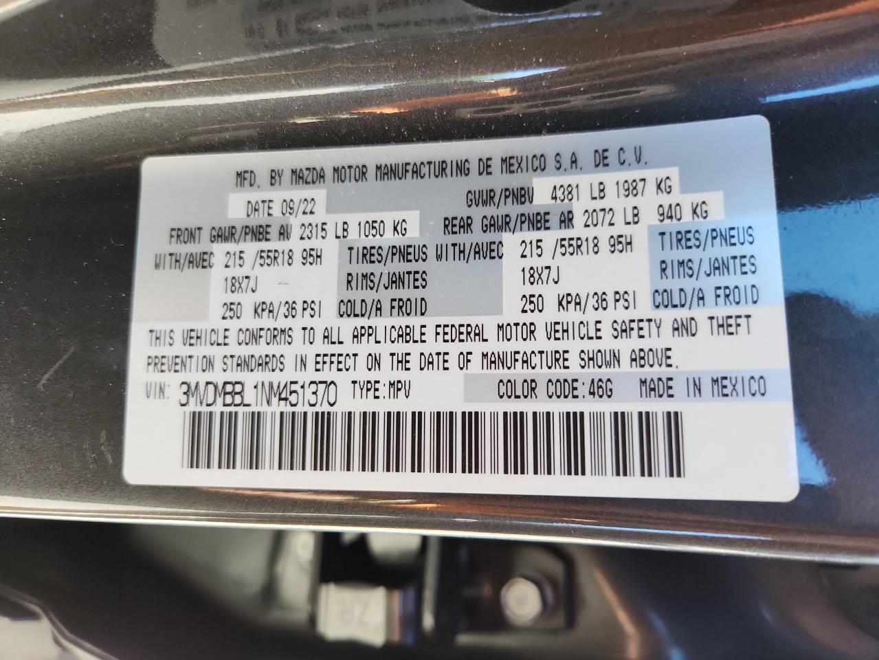 2022 Mazda Cx-30 Select VIN: 3MVDMBBL1NM451370 Lot: 80027255