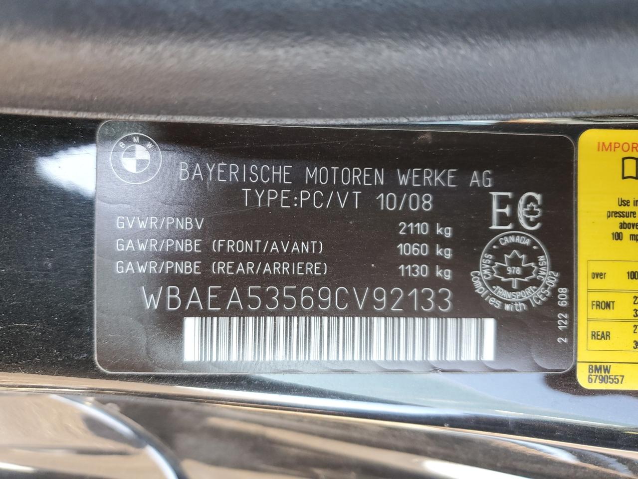 2009 BMW 650 I VIN: WBAEA53569CV92133 Lot: 84199895