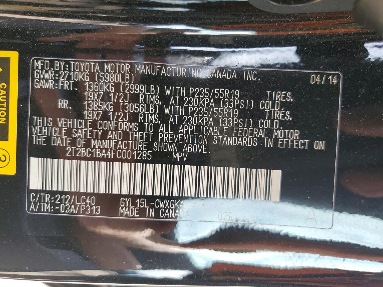 2015 Lexus Rx 450H VIN: 2T2BC1BA4FC001285 Lot: 80764215