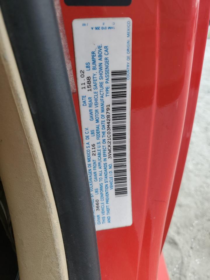 2003 Volkswagen New Beetle Gls VIN: 3VWCK21C03M428791 Lot: 71065155