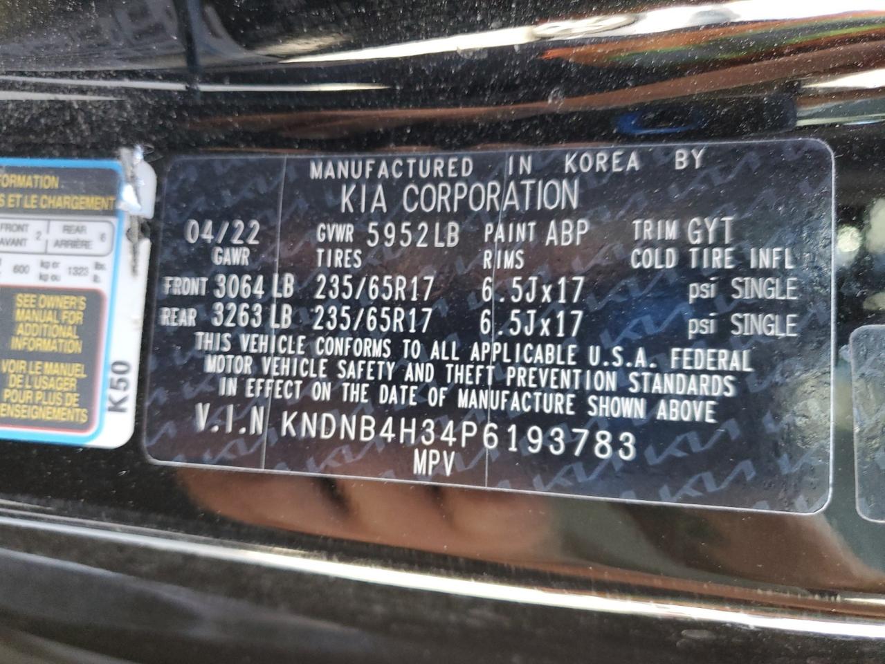 2023 Kia Carnival Lx VIN: KNDNB4H34P6193783 Lot: 80098505