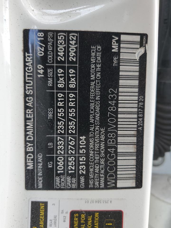 2018 Mercedes-Benz Glc 300 VIN: WDC0G4JB8JV078432 Lot: 82111235