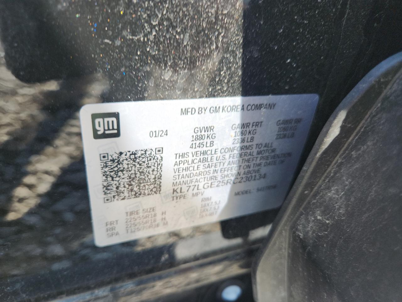 2024 Chevrolet Trax 1Rs VIN: KL77LGE25RC230134 Lot: 80876855