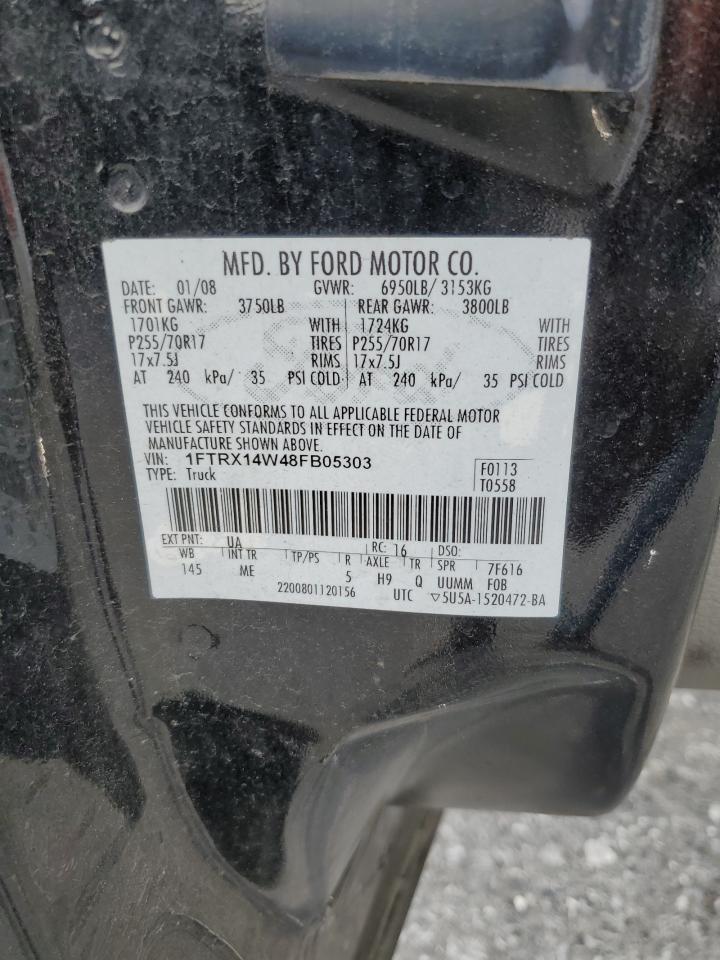 2008 Ford F150 VIN: 1FTRX14W48FB05303 Lot: 81096375