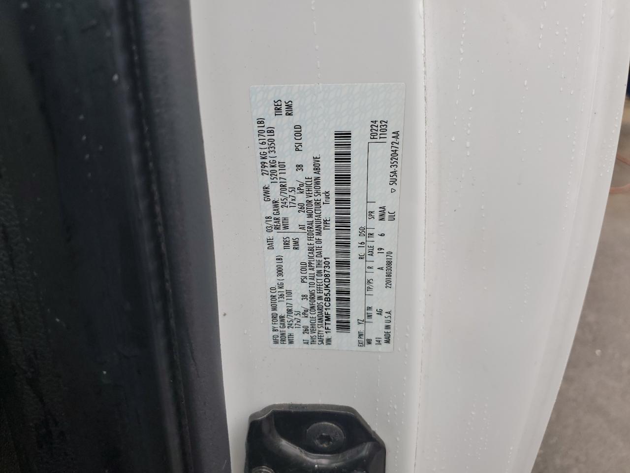 2018 Ford F150 VIN: 1FTMF1CB5JKD87301 Lot: 83780265