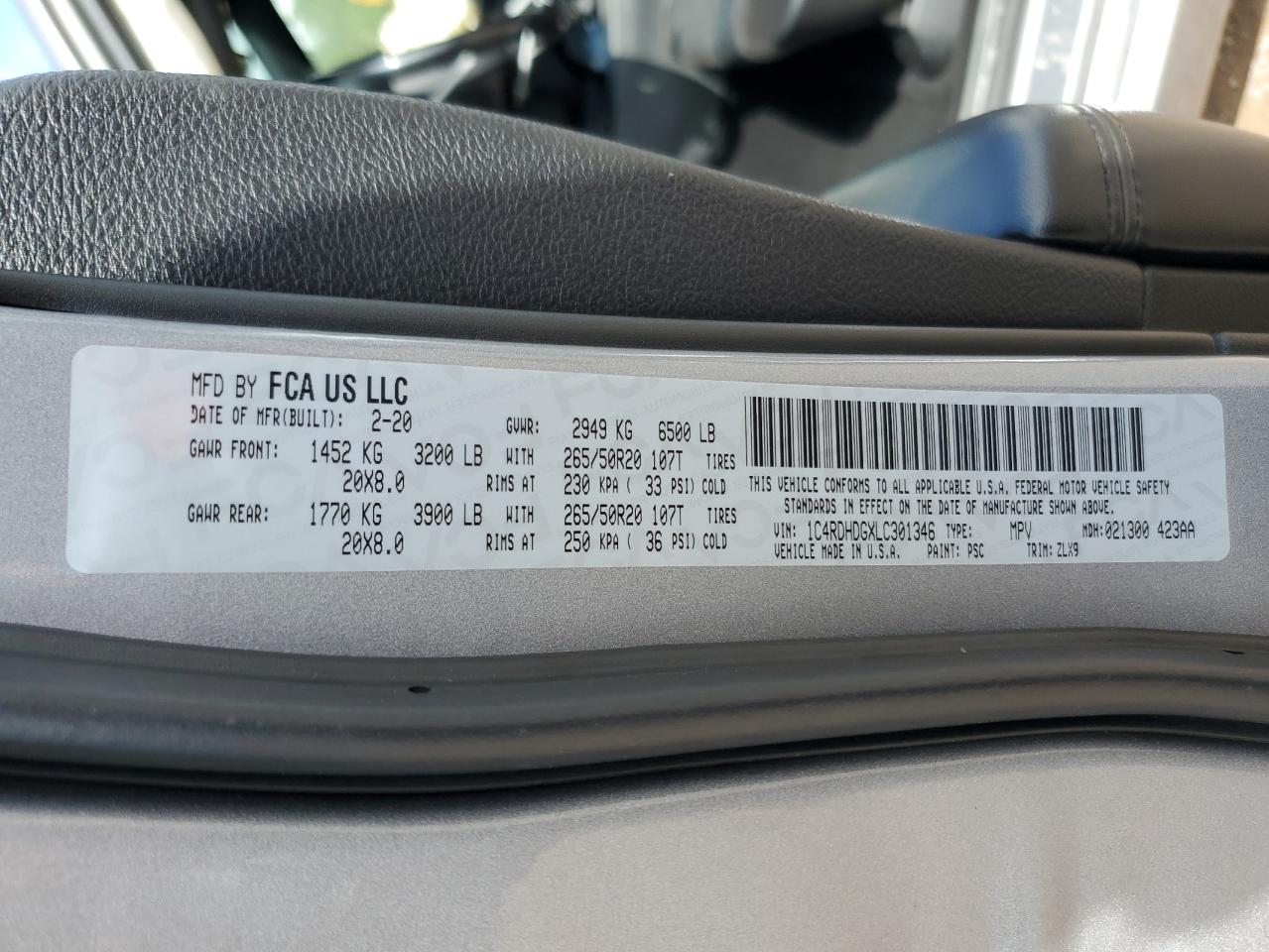 2020 Dodge Durango Gt VIN: 1C4RDHDGXLC301346 Lot: 81250515