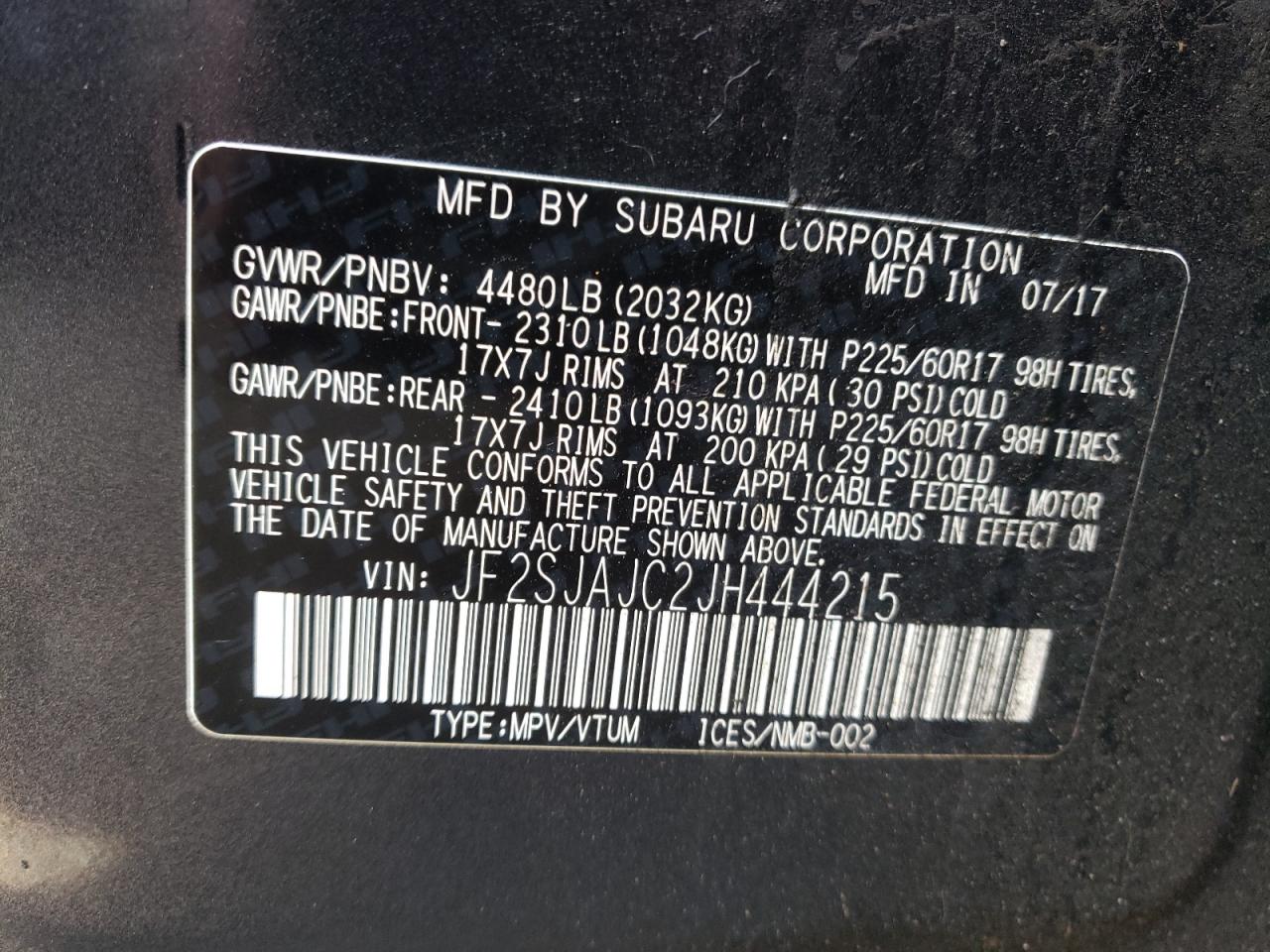 2018 Subaru Forester 2.5I Limited VIN: JF2SJAJC2JH444215 Lot: 84168905