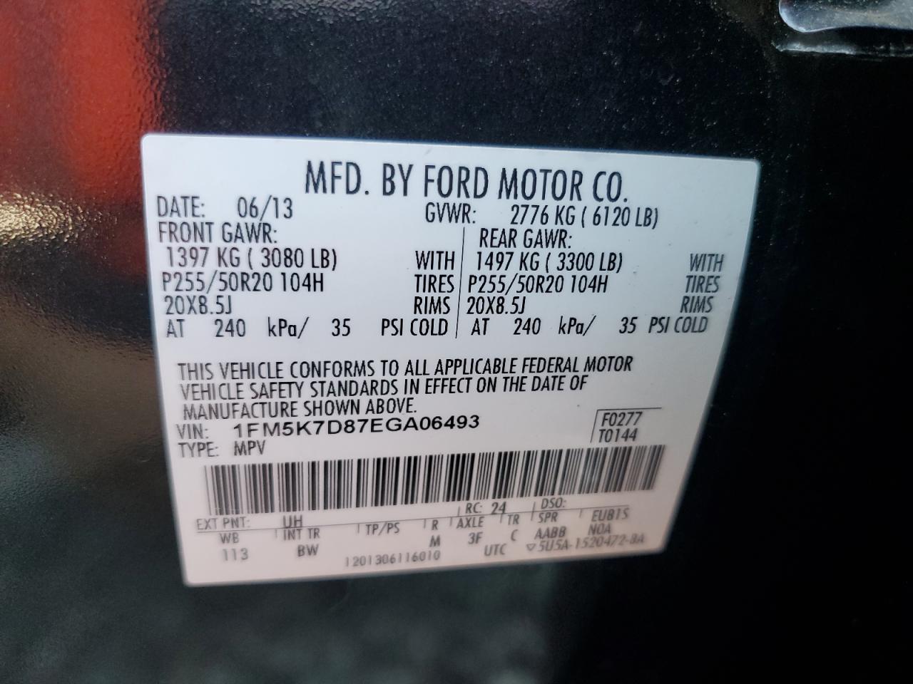 2014 Ford Explorer Xlt VIN: 1FM5K7D87EGA06493 Lot: 80659395