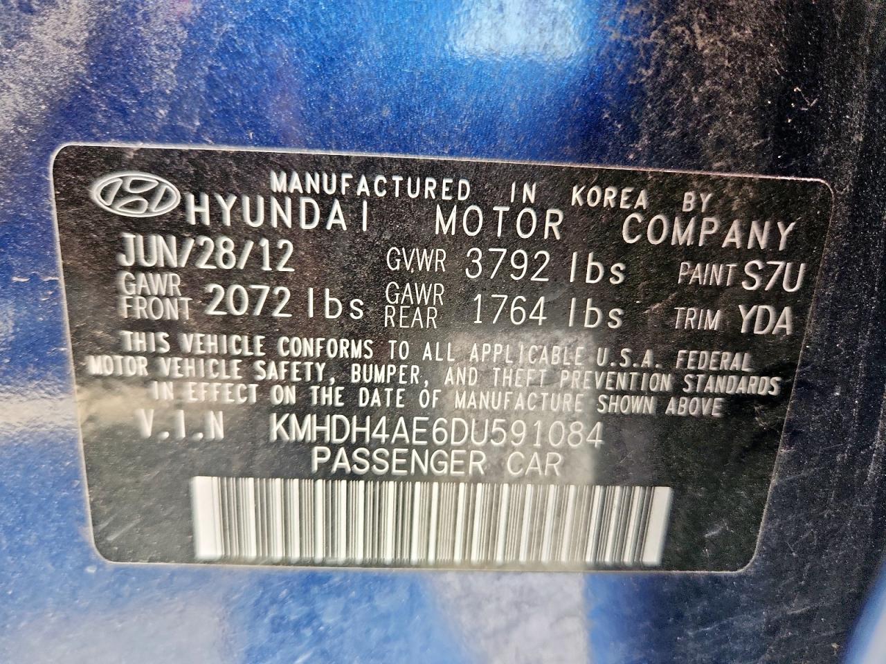 2013 Hyundai Elantra Gls VIN: KMHDH4AE6DU591084 Lot: 80215105