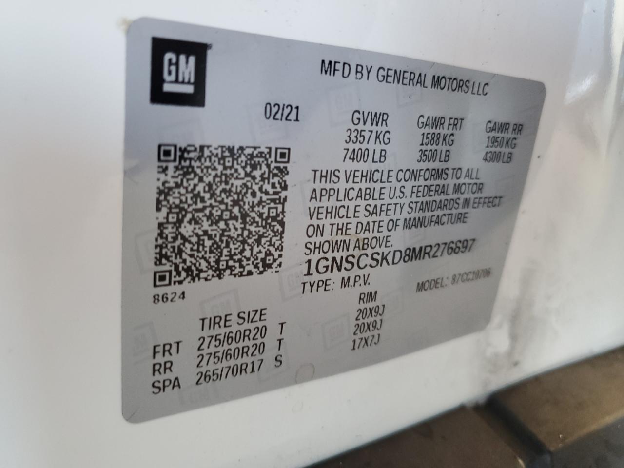 2021 Chevrolet Tahoe C1500 Premier VIN: 1GNSCSKD8MR276897 Lot: 80346155