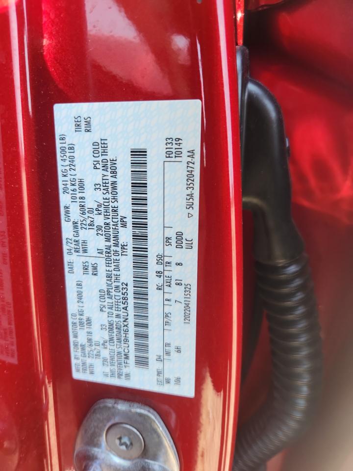 2022 Ford Escape Sel VIN: 1FMCU9H6XNUA58532 Lot: 80217375