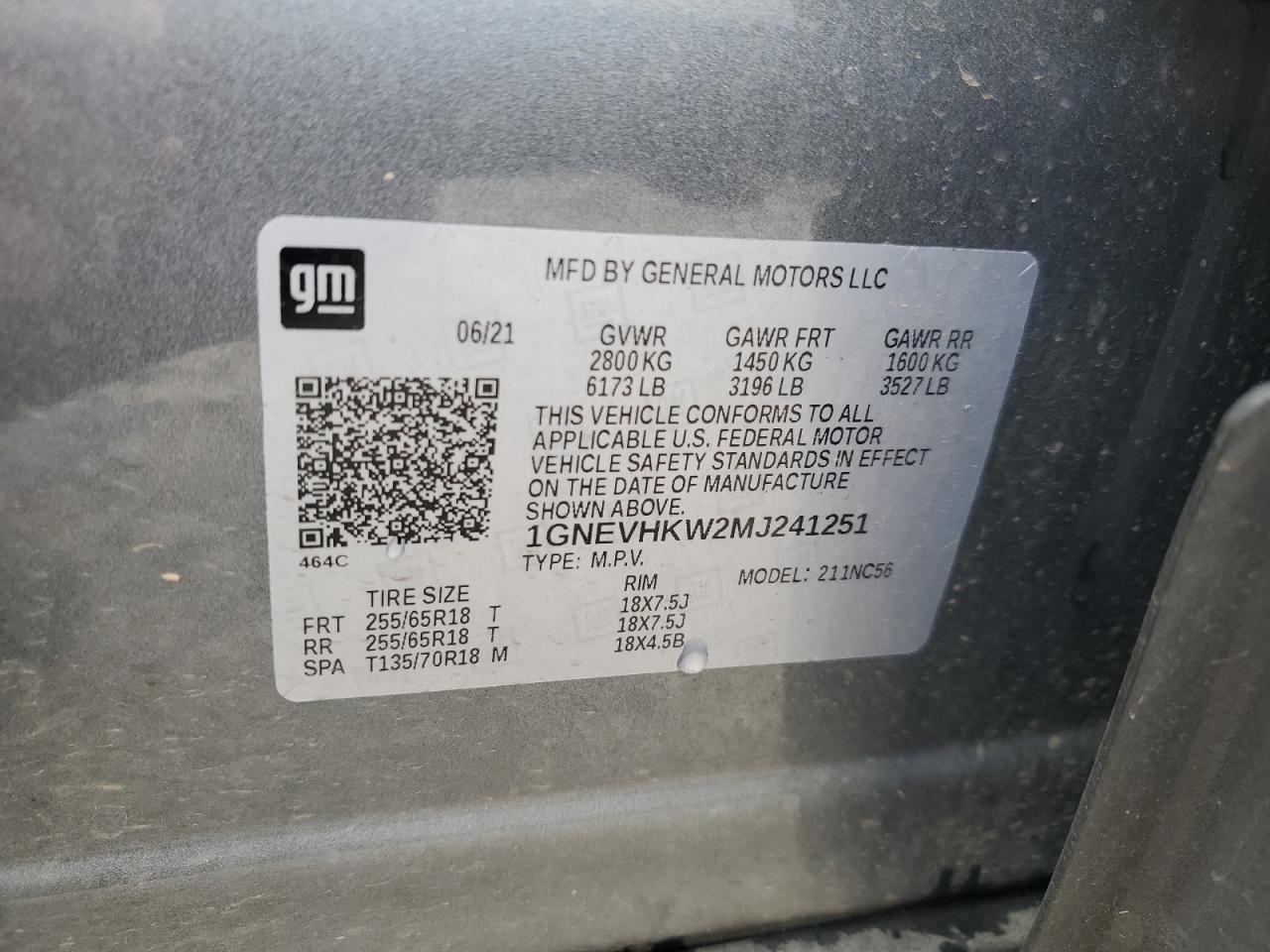 2021 Chevrolet Traverse Lt VIN: 1GNEVHKW2MJ241251 Lot: 81571025