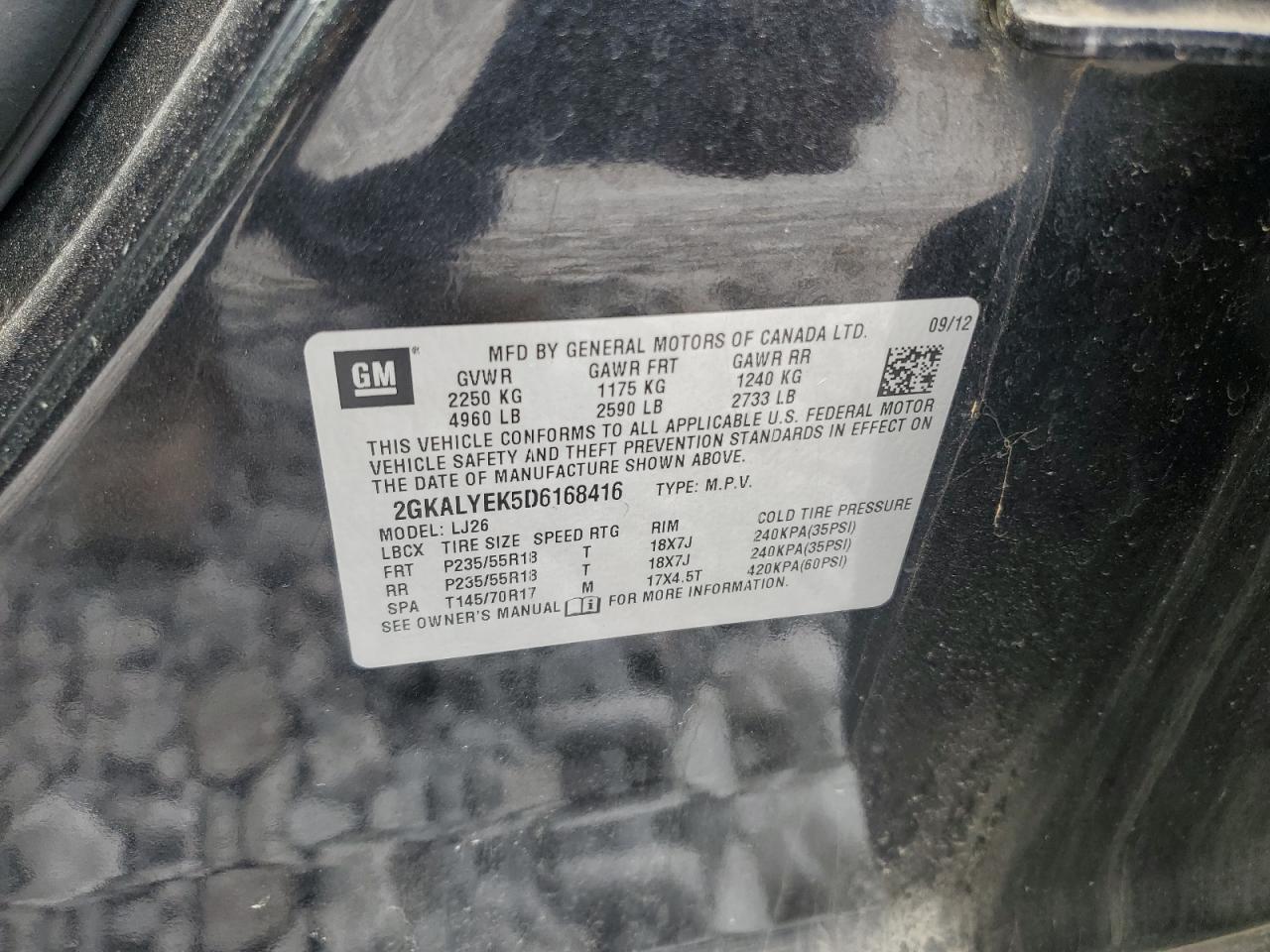 2013 GMC Terrain Denali VIN: 2GKALYEK5D6168416 Lot: 71015485