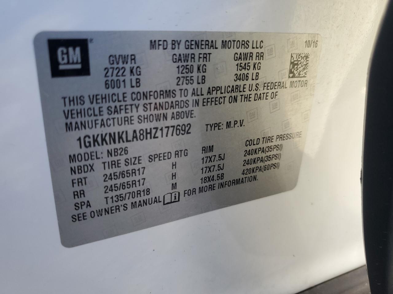 2017 GMC Acadia Sle VIN: 1GKKNKLA8HZ177692 Lot: 70499405