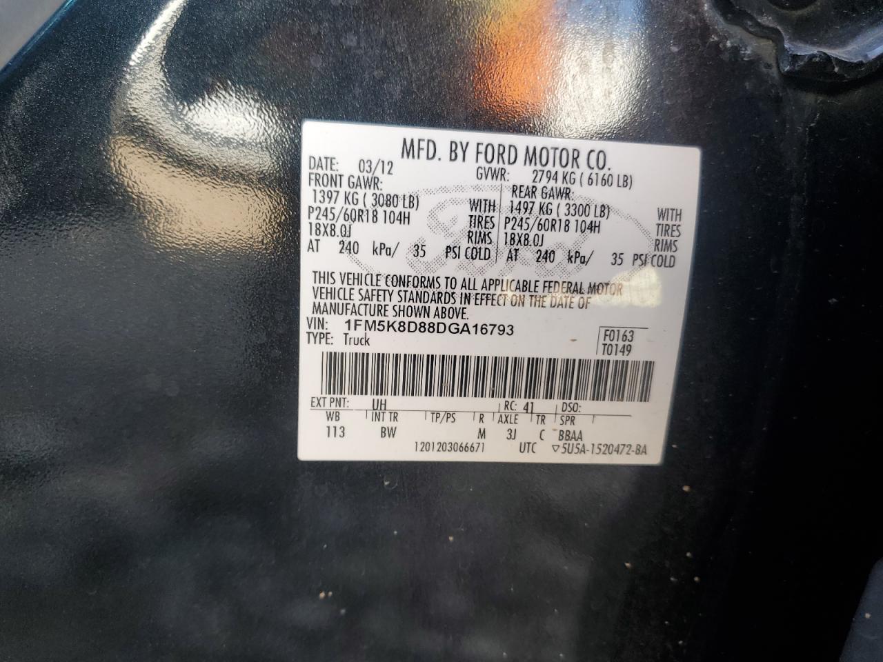 2013 Ford Explorer Xlt VIN: 1FM5K8D88DGA16793 Lot: 80359505