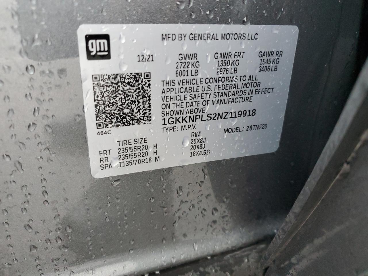 2022 GMC Acadia Denali VIN: 1GKKNPLS2NZ119918 Lot: 81548335