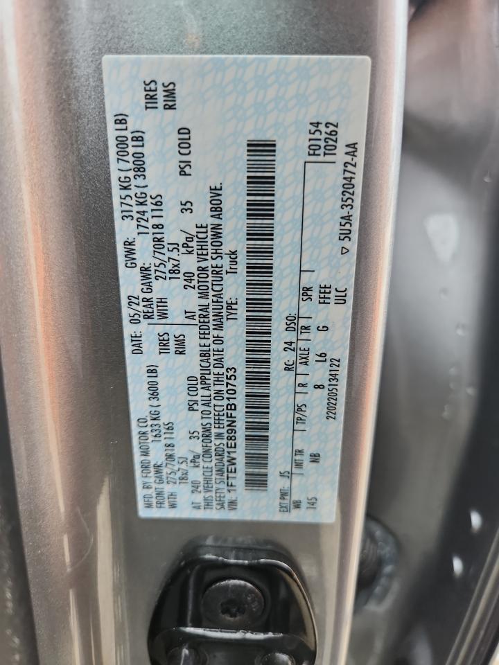 2022 Ford F150 Supercrew VIN: 1FTEW1E89NFB10753 Lot: 81566005